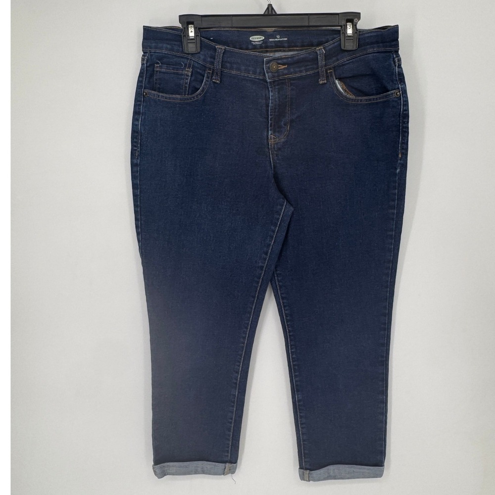 Old Navy Jeans Womens 12 Dark Wash Excellent Stretch Regular Standard Cuffed
